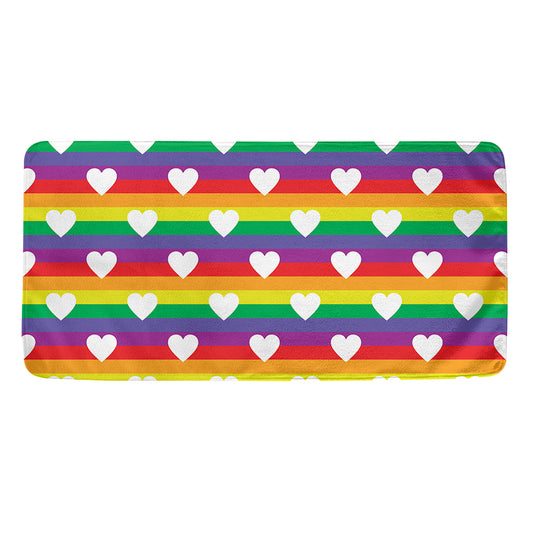 White Heart On LGBT Pride Striped Print Towel
