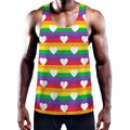 White Heart On LGBT Pride Striped Print Men's Workout Tank Top