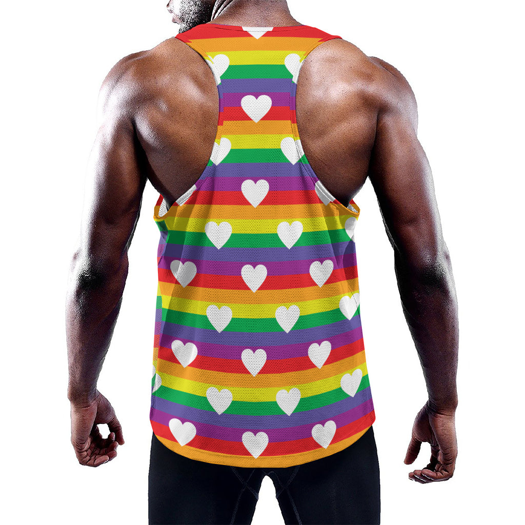 White Heart On LGBT Pride Striped Print Training Tank Top