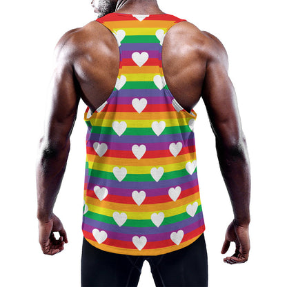 White Heart On LGBT Pride Striped Print Training Tank Top