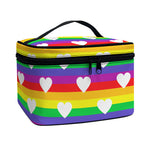 White Heart On LGBT Pride Striped Print Travel Makeup Bag