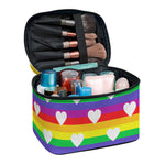 White Heart On LGBT Pride Striped Print Travel Makeup Bag