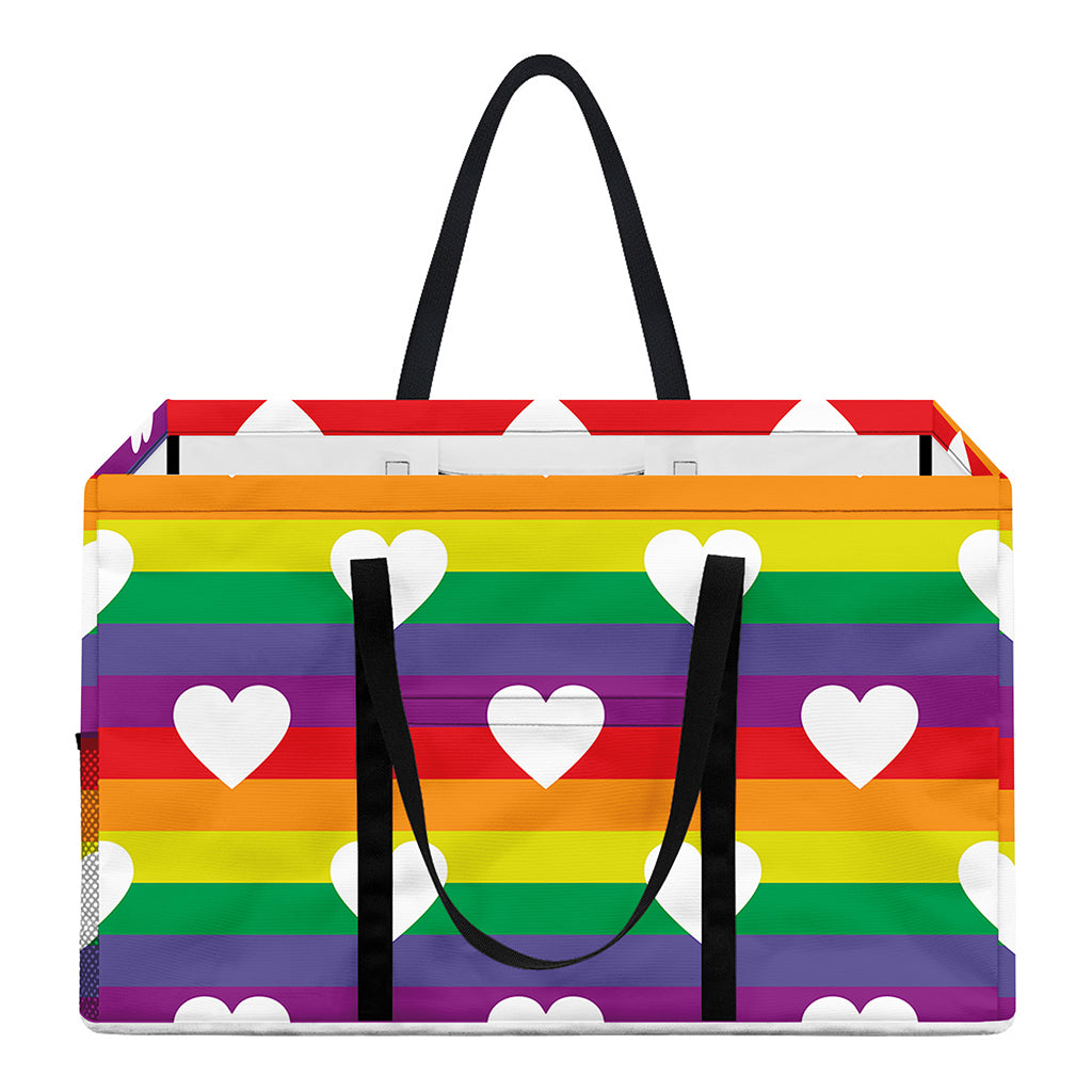 White Heart On LGBT Pride Striped Print Utility Tote Bag