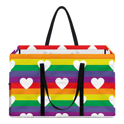 White Heart On LGBT Pride Striped Print Utility Tote Bag