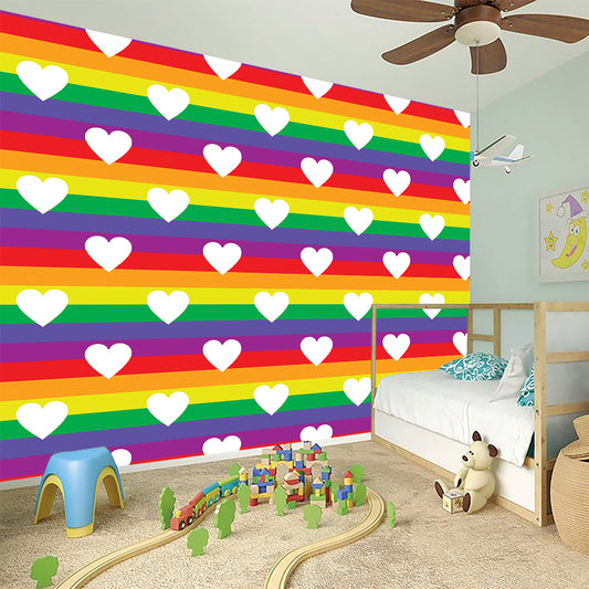 White Heart On LGBT Pride Striped Print Wall Sticker