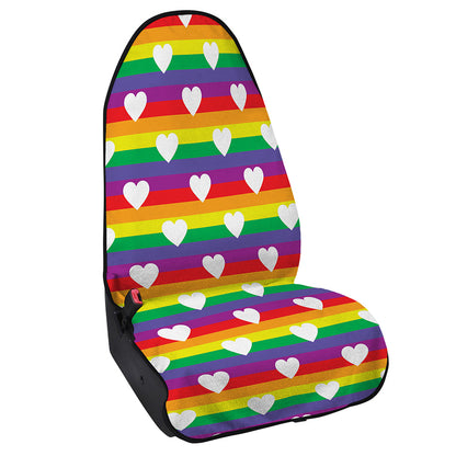 White Heart On LGBT Pride Striped Print Waterproof Car Seat Cover