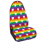 White Heart On LGBT Pride Striped Print Waterproof Car Seat Cover