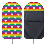 White Heart On LGBT Pride Striped Print Waterproof Car Seat Cover