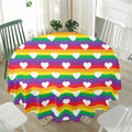 White Heart On LGBT Pride Striped Print Waterproof Round Tablecloth