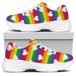 White Heart On LGBT Pride Striped Print White Chunky Shoes