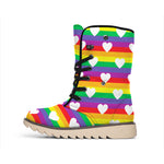 White Heart On LGBT Pride Striped Print Winter Boots