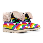 White Heart On LGBT Pride Striped Print Winter Boots