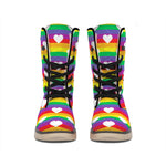 White Heart On LGBT Pride Striped Print Winter Boots