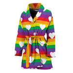 White Heart On LGBT Pride Striped Print Women's Bathrobe