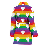 White Heart On LGBT Pride Striped Print Women's Bathrobe