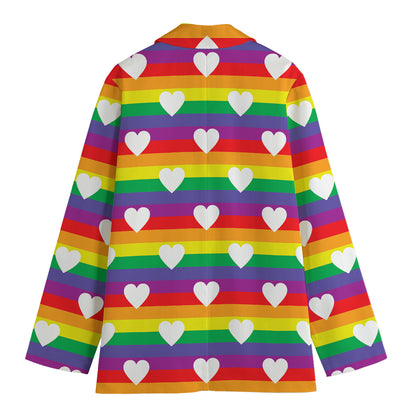 White Heart On LGBT Pride Striped Print Women's Blazer