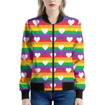 White Heart On LGBT Pride Striped Print Women's Bomber Jacket