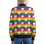 White Heart On LGBT Pride Striped Print Women's Bomber Jacket