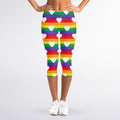 White Heart On LGBT Pride Striped Print Women's Capri Leggings