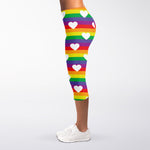 White Heart On LGBT Pride Striped Print Women's Capri Leggings