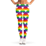White Heart On LGBT Pride Striped Print Women's Leggings