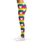 White Heart On LGBT Pride Striped Print Women's Leggings