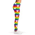White Heart On LGBT Pride Striped Print Women's Leggings