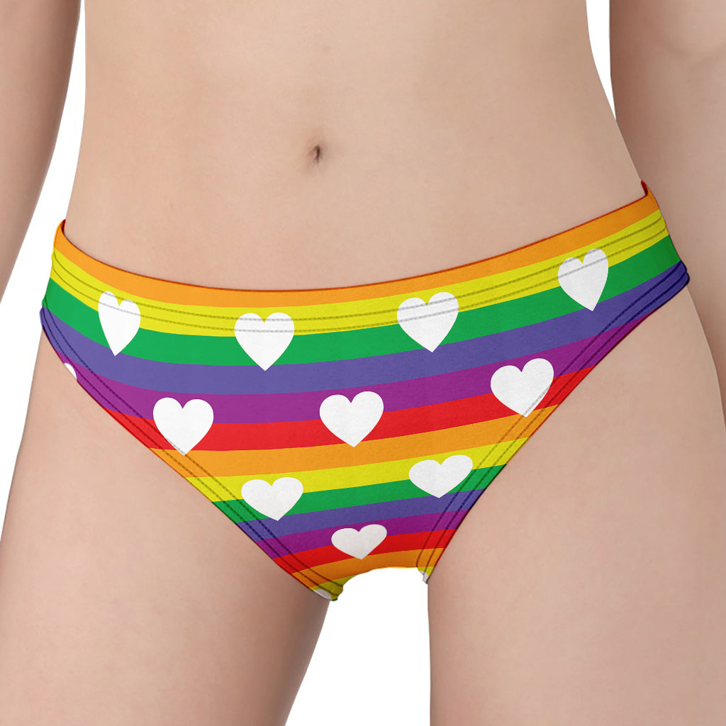 White Heart On LGBT Pride Striped Print Women's Panties