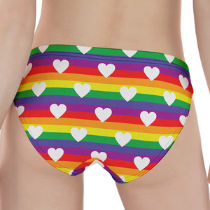 White Heart On LGBT Pride Striped Print Women's Panties