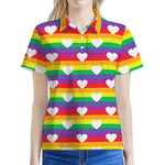 White Heart On LGBT Pride Striped Print Women's Polo Shirt