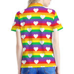 White Heart On LGBT Pride Striped Print Women's Polo Shirt