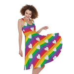 White Heart On LGBT Pride Striped Print Women's Sleeveless Dress