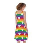 White Heart On LGBT Pride Striped Print Women's Sleeveless Dress