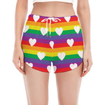 White Heart On LGBT Pride Striped Print Women's Split Running Shorts