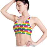 White Heart On LGBT Pride Striped Print Women's Sports Bra