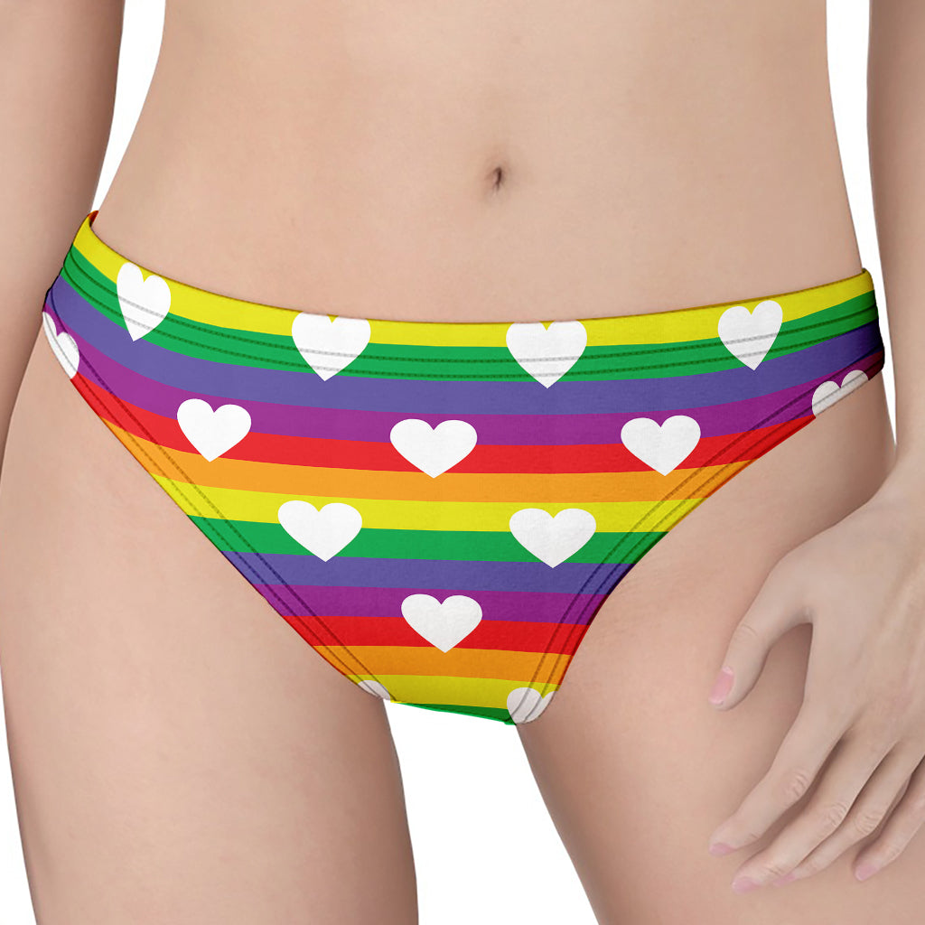 White Heart On LGBT Pride Striped Print Women's Thong