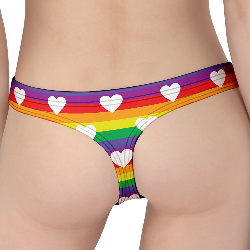 White Heart On LGBT Pride Striped Print Women's Thong