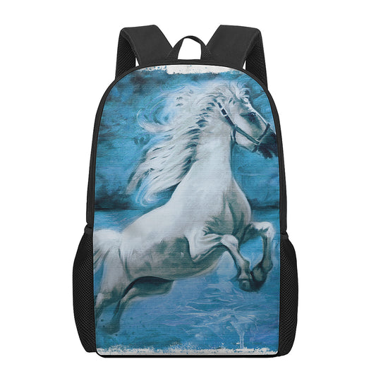 White Horse Painting Print 17 Inch Backpack