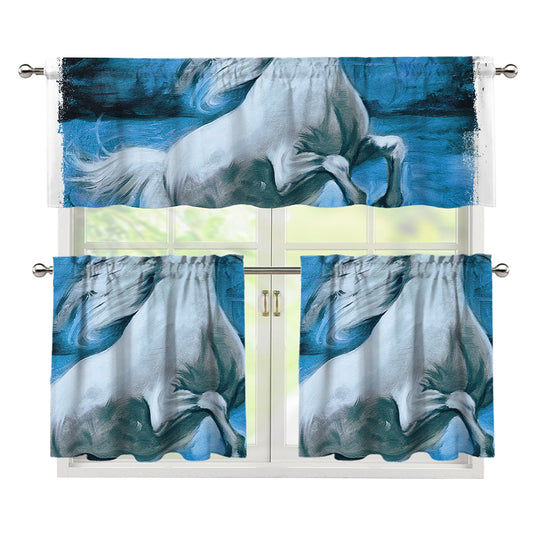 White Horse Painting Print 3 Piece Kitchen Curtains