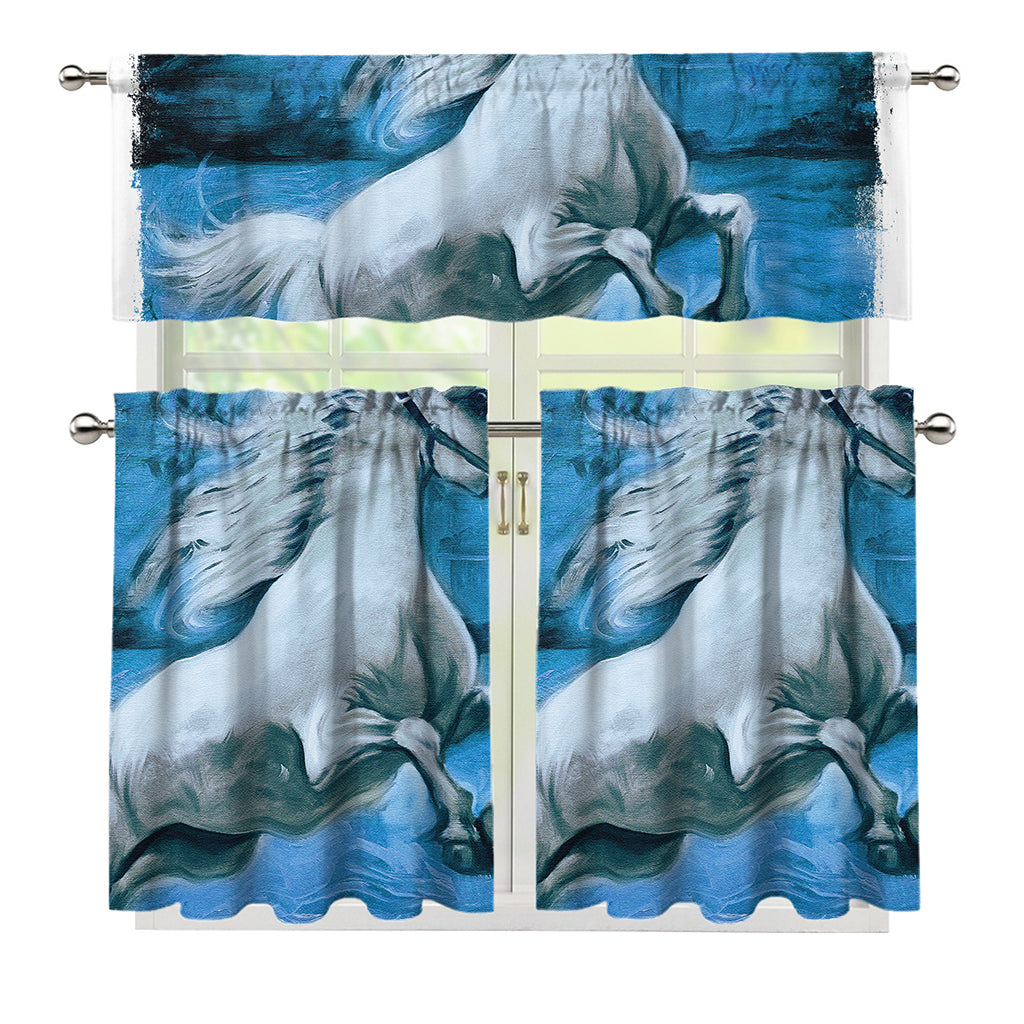 White Horse Painting Print 3 Piece Kitchen Curtains