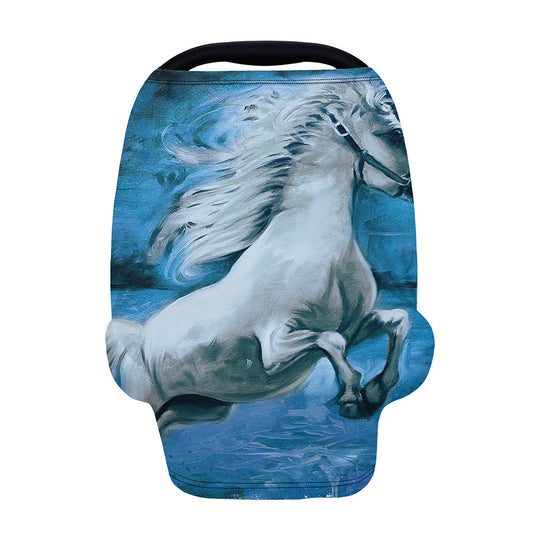 White Horse Painting Print Baby Seat Cover