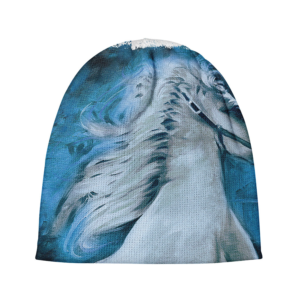 White Horse Painting Print Beanie