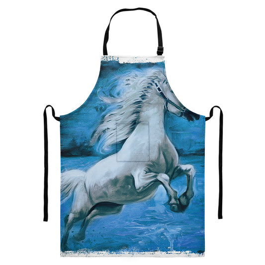 White Horse Painting Print Bib Apron With Pocket