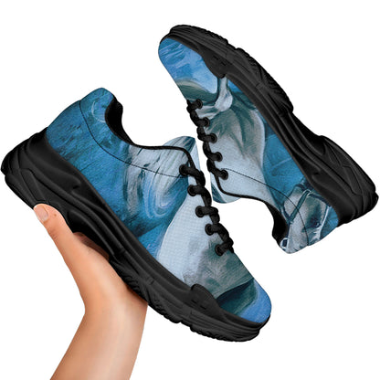 White Horse Painting Print Black Chunky Shoes