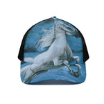 White Horse Painting Print Black Mesh Trucker Cap