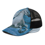 White Horse Painting Print Black Mesh Trucker Cap