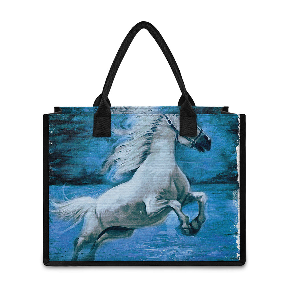 White Horse Painting Print Canvas Tote Bag