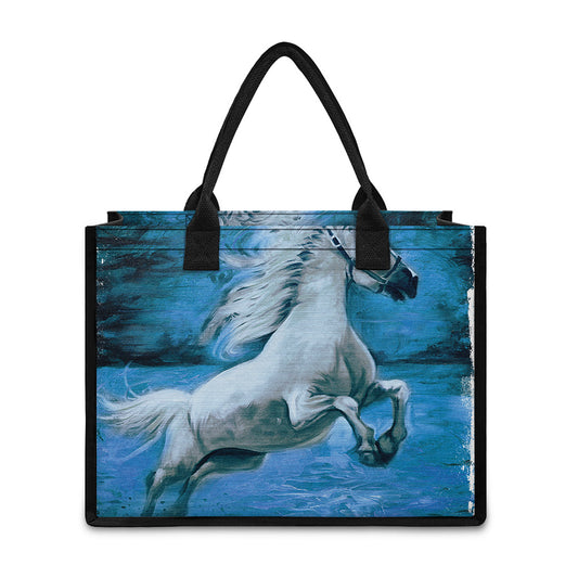 White Horse Painting Print Canvas Tote Bag