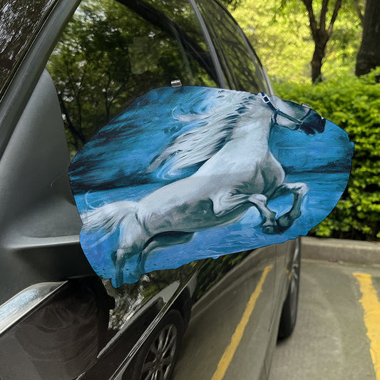 White Horse Painting Print Car Side Mirror Covers