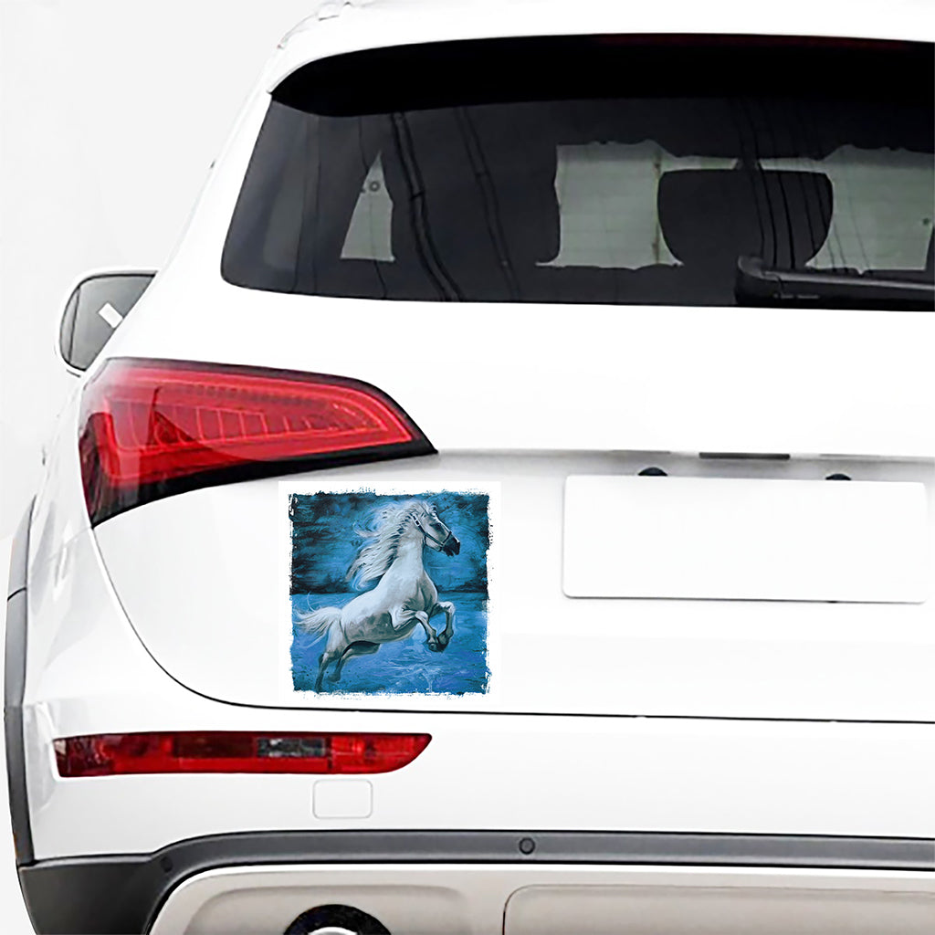 White Horse Painting Print Car Sticker